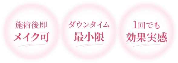 施術後即 メイク可,ダウンタイム 最小限,1回でも 効果実感